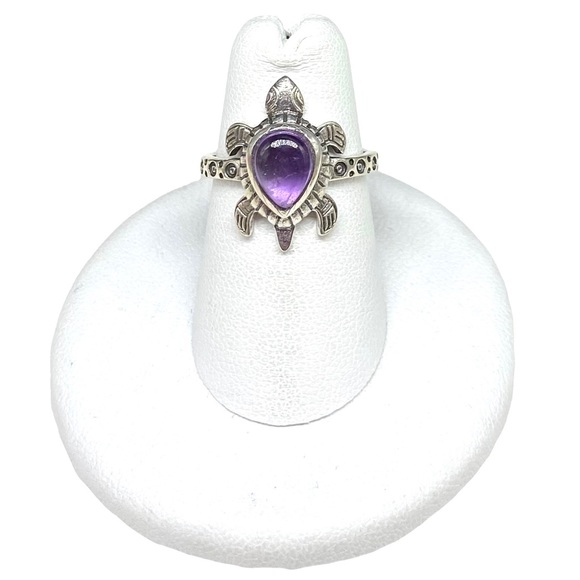 Jewelry - Amethyst Turtle Ring Solid Sterling Silver 925 Genuine Natural Stone Size 6
